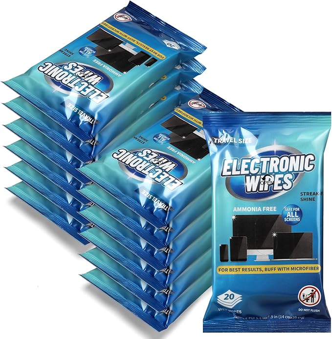 Threlaco 240 Wipes/12 Pack Electronic Cleaning Wipes, Pre-Moistened Screen Wipes for TVs, Computer, Monitor, Phones and Other Electronics, Resealable for a Freshness Lock, No Scratches, No Steaks