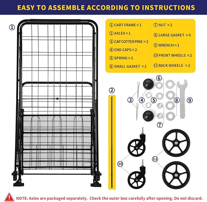 BIEAMA Folding Shopping Cart with Waterproof Liner, Grocery Cart 340 Lb | Utility Cart with Large Bag, Top Cover, 360 Rolling Swivel Wheels, Extra Basket
