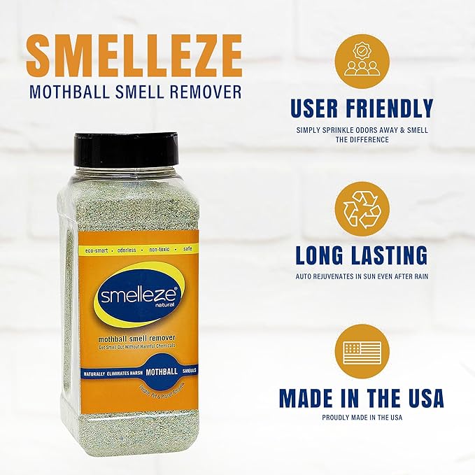 SMELLEZE Natural Mothball Smell Remover Deodorizer: 2 lb. Granules Gets Mothball Fumes & Odor Out