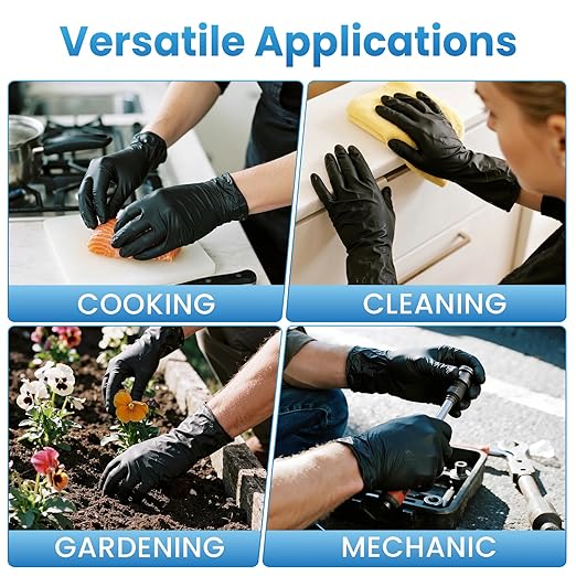 Borje Nitrile Gloves Medium, 1000 Count Disposable Gloves, Black, Latex-Free Powder-Free, Medical Exam, Food Safe, Cleaning, Cooking