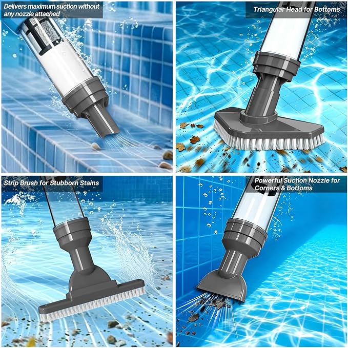 3 in 1 Cordless Rechargeable Pool Vacuum, Handheld Pool Cleaner Ideal for Spas, Hot Tubs and Small Pools for Sand and Debris
