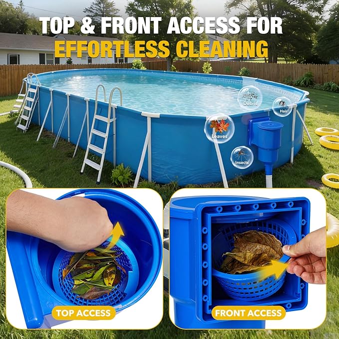 Above Ground Pool Skimmer, Heavy Duty Through-Wall Mount Pool Skimmer Kit with Accessories, Universal Fit for Standard Wall Openings, Klein Blue in-Wall Surface Skimmer Includes Leak-Free Teflon Tape