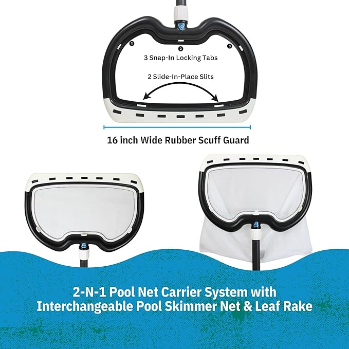 Wessel-Werk Pool Net Skimmer with 2-in-1 Swimming Pool Leaf Net & Fine Mesh Pool Skimmer Net with Sturdy Frame & Rubber Guard, Compression Cuff Fits 1.25-inch Poles