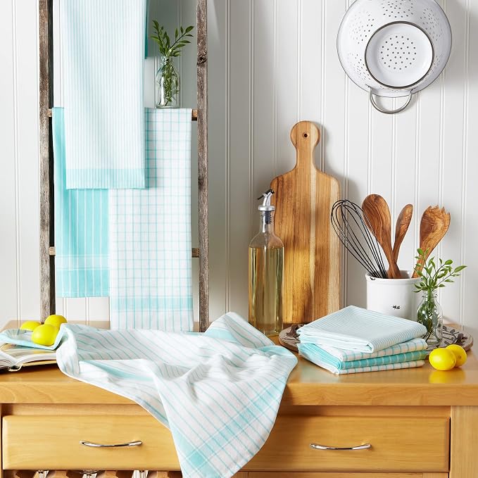 DII Everyday Basic Collection Woven Dishtowel Set, 20x28, Aqua, 8 Piece