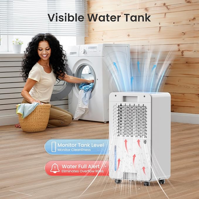CHIVALZ 1500 Sq.ft Dehumidifier for Basement with Drain Hose, 25 Pints Dehumidifiers for Home, Bedroom, Bathroom, RV, 40dB, Intelligent Humidity Control, 3 Modes, 24H Timer, White 1Pack