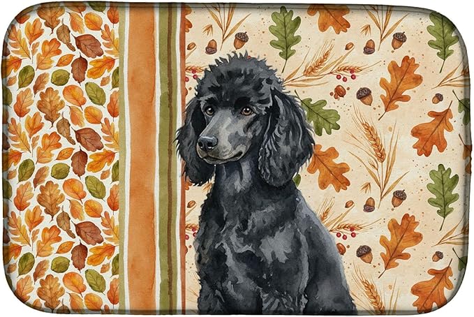 Caroline's Treasures Standard Black Poodle Heirloom Fall Dish Drying Mat Absorbent Dish Drying Mat Pad for Kitchen Counter Dish Drainer Mat for Countertop, 14 x 21", Multicolor