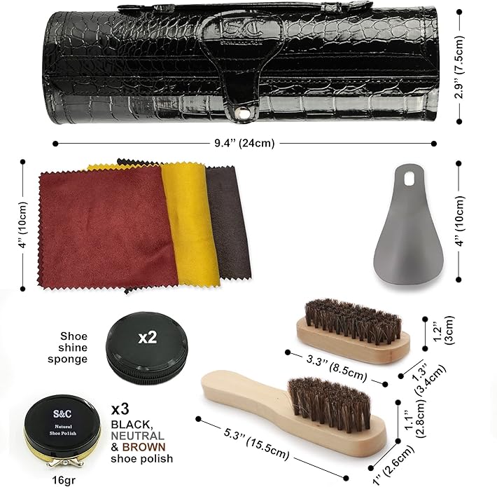 Stone and Clark Leather Shoe Shine Kit - 13 PCS Shoe Polish Kit for Complete Leather Boot Care, Compact & Travel Friendly