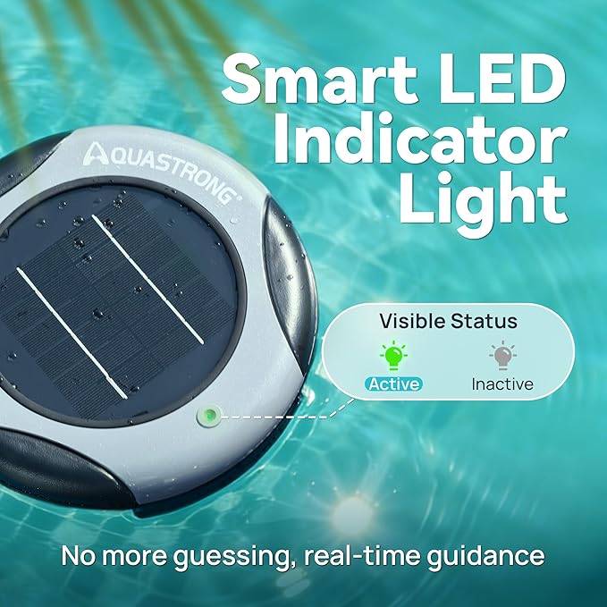 AQUASTRONG Solar Powered Pool Maintenance System with 8.5 oz Copper Anode, High-Efficiency Solar Panel for Above & Inground Swimming Pools up to 25,000 Gal, Compatible with All Pool Types