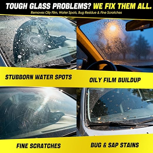 Cerium Oxide Glass Polishing Kit, Windshield Glass Scratch Remover - Restores Clarity & Removes Wiper Marks, Swirls, Water Spots - Complete DIY Kit