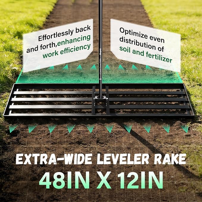 48X12 inch Lawn Leveling Rake,Leveling Rake 78" Long Handle, Yard Level Rake,Heavy Duty Leveling Rakes Suit for Garden,Golf Lawn and Farm,Effort Saving Tool for Soil Grass Golf Field