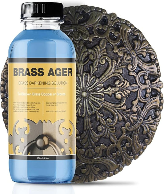 LIIZOUSUDA Brass Patina Solution - Brass Black Metal Finish to Blacken, Copper, Bronze Parts - Black Patina - 3.5 OZ