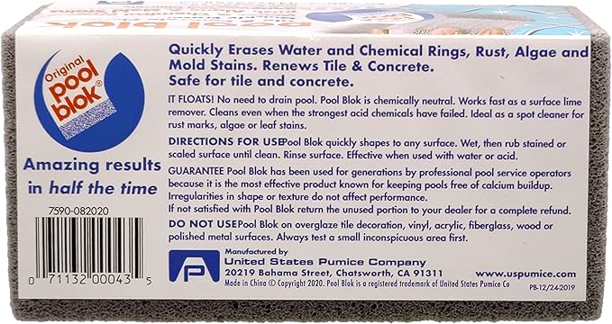 Pool Block, PB-12 by US Pumice, Case of 12, Pumie PoolStone, Pumice Stone for Pools & Spa Tile, Grout & Concrete Cleaning (12)