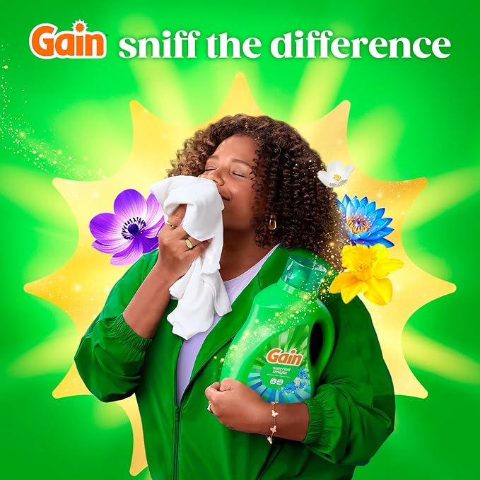 Gain Liquid Laundry Detergent with Odor Defense, Waterfall Delight Scent, Laundry Soap For HE Washing Machines, 177 fl oz, 134 Loads (Packaging May Vary)