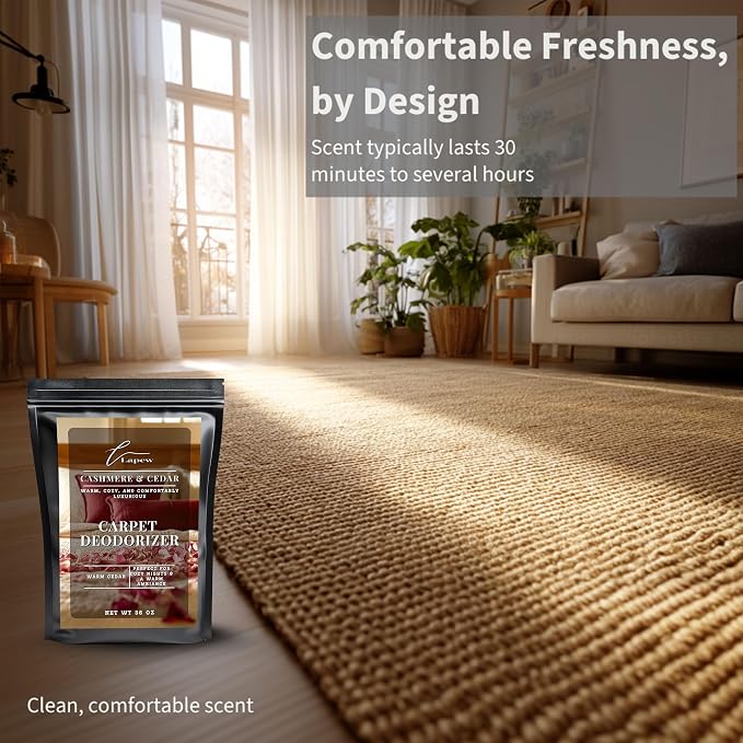 Lapew Cashmere Cedar Carpet Deodorizer Powder - Pet Safe Freshener for Vacuuming | Scented Odor Eliminator for Home | 36 oz