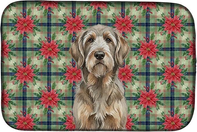 Caroline's Treasures Grizzle and Tan Otterhound Christmas PoinsettIas Dish Drying Mat Absorbent Dish Drying Mat Pad for Kitchen Counter Dish Drainer Mat for Countertop, 14 x 21", Multicolor