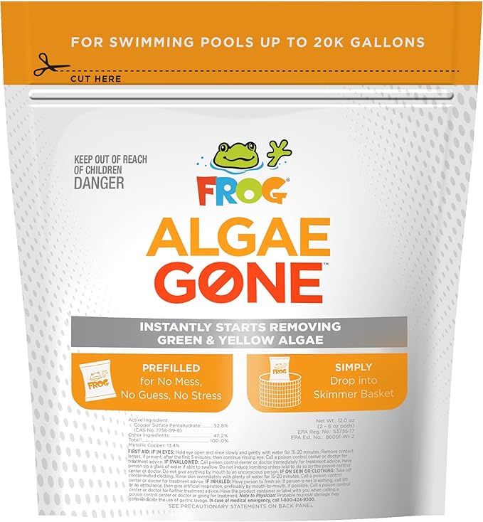 FROG Algae Gone - Dry Formula Algaecide Removes Green and Yellow Algae for In-Ground & Above-Ground Pools up to 20,000 Gallons - Chemical Pool Maintenance & Treatment - 2 Pods
