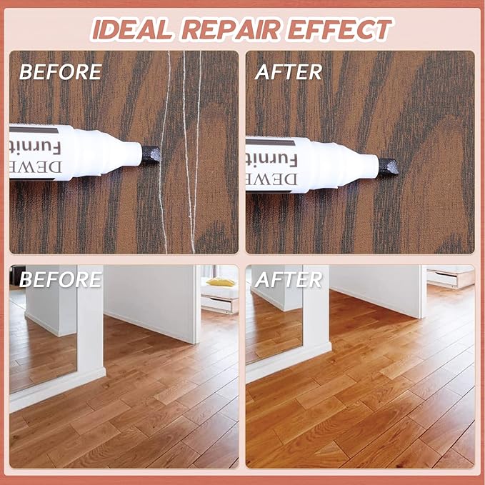 DEWEL Furniture Markers Touch Up, 24 Colors Wood Markers Furniture Repair with Polish Wax, Upgrade Furniture Repair Kit, Repair Pens for Scratches, Floor, Table, Cabinet, Bedpost
