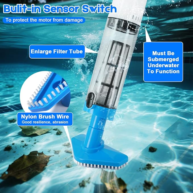 Cordless Handheld Pool Vacuum 3 in 1, 90 Mins Runtime, Rechargeable Pool Cleaner with Telescopic Pole for Above Ground & Inground Pools, Hot Tubs