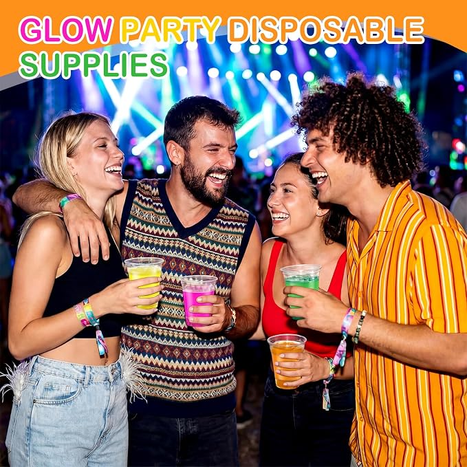 Tanlade 60 Pcs Neon Color Plastic Cups Bulk 12 oz Colored Disposable Cups Assorted Fluorescent Color Drinking Cup for Cold Drinks Birthday Holiday Party Supplies