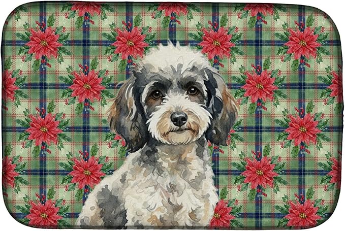 Caroline's Treasures Toy Parti Poodle Christmas PoinsettIas Dish Drying Mat Absorbent Dish Drying Mat Pad for Kitchen Counter Dish Drainer Mat for Countertop, 14 x 21", Multicolor