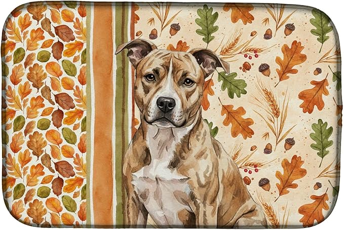 Caroline's Treasures Brindle American Staffordshire Terrier Heirloom Fall Dish Drying Mat Absorbent Dish Drying Mat Pad for Kitchen Counter Dish Drainer Mat for Countertop, 14 x 21", Multicolor