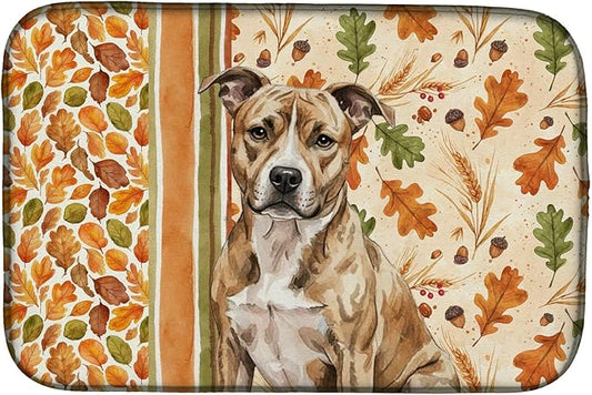 Caroline's Treasures Brindle American Staffordshire Terrier Heirloom Fall Dish Drying Mat Absorbent Dish Drying Mat Pad for Kitchen Counter Dish Drainer Mat for Countertop, 14 x 21", Multicolor