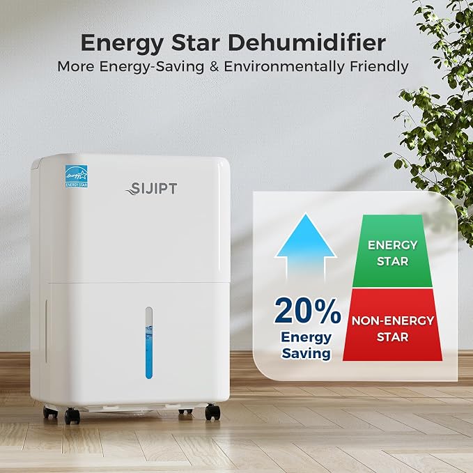 80 Pints Dehumidifier with Pump, Sijipt Energy Star Dehumidifier for Basement Home and Large Room with 6.56 inch Drain Hose, Auto-Shutoff 24H Timer, and Memory Starting | Energy Star, Built-in Pump Drains 16.4ft Vertically, 6.56ft Drain Hose, Auto Shut...