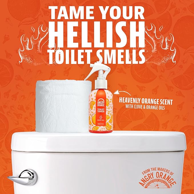 ANGRY ORANGE Pet Odor Eliminator & Toilet Spray Combo – 24 oz Dog, Cat, and Small Animal Urine Odor Cleaner & 6 oz Toilet Freshener
