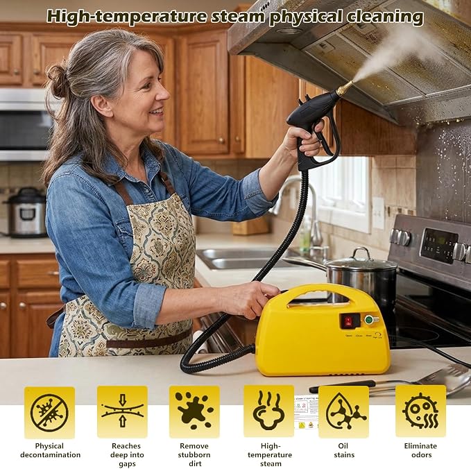 steam cleaner,Tankless Steam Cleaner for Home, Handheld Steamer for Cleaning, Car & Furniture – Portable Handheld Steamer with Instant Steam & Trigger Control (Yellow handheld)