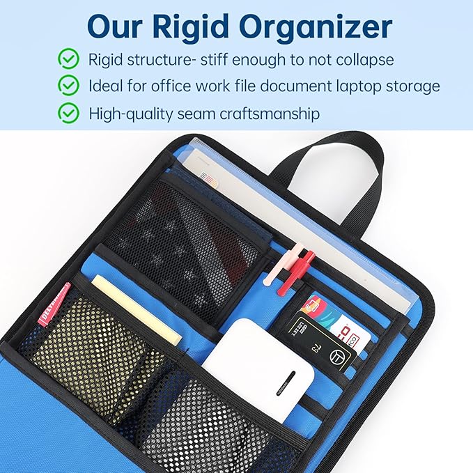 Slim Rugged Backpack Organizer Insert for Business Casual Men Women -13 Pockets,Padded Nylon,Max 14'' laptop - Blue