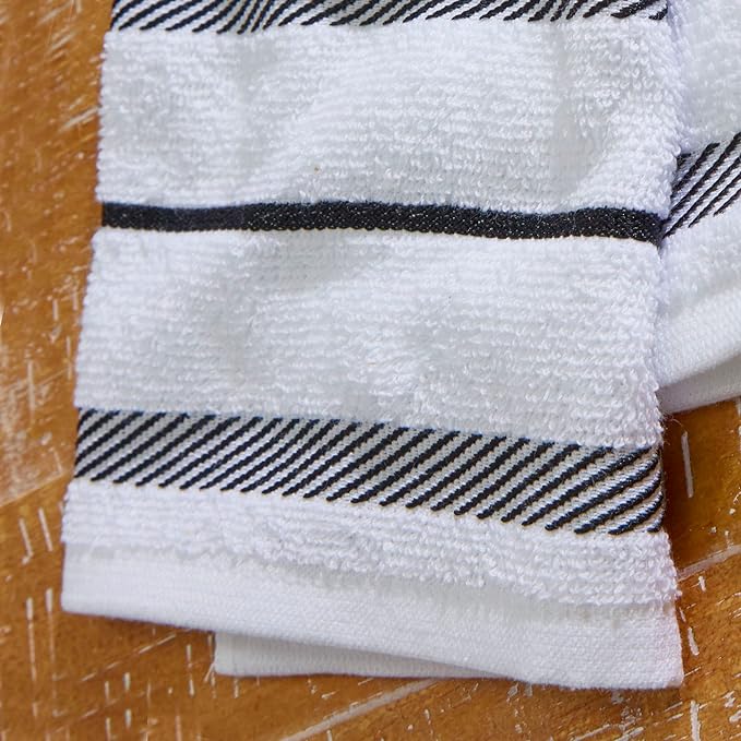 KitchenAid Albany Kitchen Towel 4-Pack Set, Matte Black/White, 16"x26"