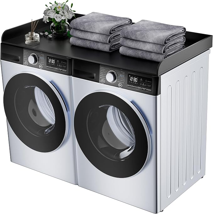 FlyGeneral Washer and Dryer Countertop, 54" Width x 27.5" Deep, Black | Laundry Folding Surface for Clothes, Quick Install Design, Raised Edge Prevents Items Falling, Fits Front Load Washer Dryer