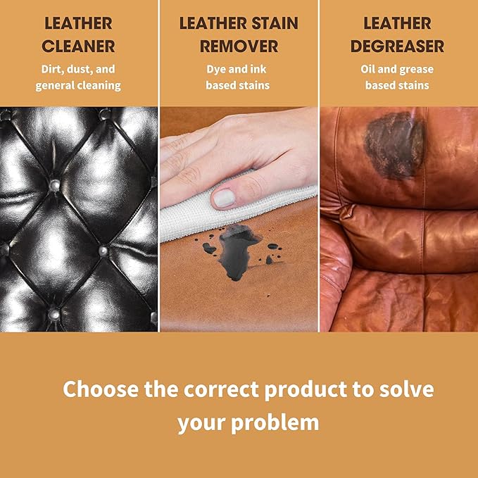 Furniture Clinic Leather Cleaner 8.5 Fl Oz + Leather Degreaser 250ml | Professional Oil & Grease Stain Remover + Everyday Cleaner | All-Purpose Cleaning Solution for Couches, Car Seats, Purses, Shoes