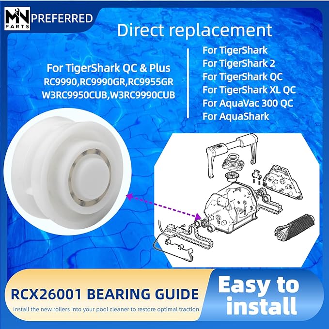 RCX26001 Bearing Guide Roller Replacement Compatible with Hayward TigerShark, QC & Plus, AquaVac Robotic Pool Cleaner – Fits RC9956CC RC9965CC RC9950A RC9950GR RC9990 RC9990GR