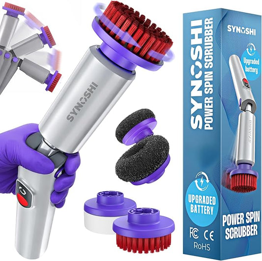 Synoshi PRO Electric Spin Scrubber & Steel Brush Heads (2 Units) Perfect for Grills, Ovens. Power Scrubber for Intensive Cleaning
