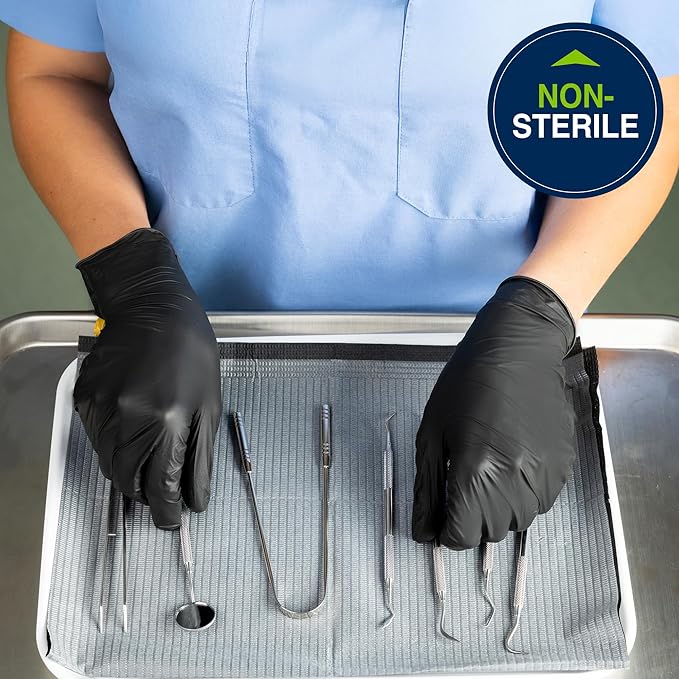 HALYARD Black Disposable Nitrile Exam Gloves Powder Free Medical, Dental, Cleaning, Tattoo