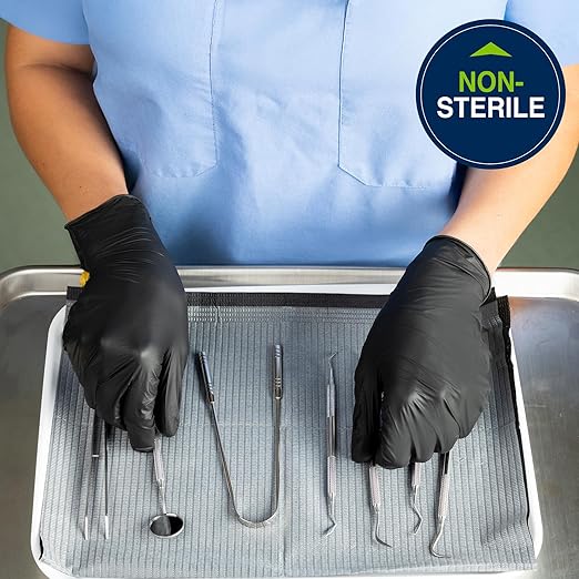 HALYARD Black Disposable Nitrile Exam Gloves Powder Free Medical, Dental, Cleaning, Tattoo, Food Safe, 3.5 mil, Size Medium, Case of 1000