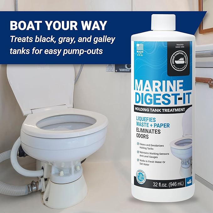 Unique Marine Digest-It Boat Toilet Treatment, Tank Deodorizer, Toilet Smell Eliminator Breaks Down Waste - 16 Liquid Treatments (32 oz.) Packaging May Vary