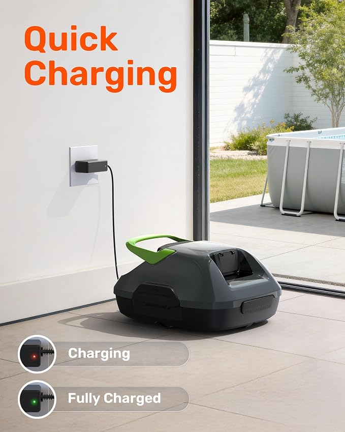 Gosvor LiteVac 800 Pool Vacuum, Dual Cleaning Modes, Cordless Robotic Pool Cleaner Lasts 90 Mis, Self-Parking, Portable, 1200-1900GPH, Ideal for Above Ground Pool up to 860 sq.ft, Green