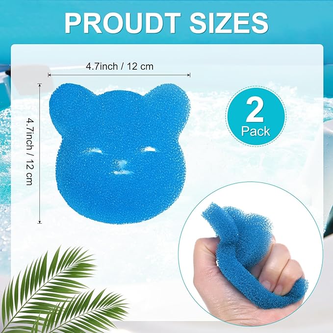 M METERXITY 20-Pack Hot Tub Scum Absorber, 12x12 Cm/4.7x4.7 Inch Sponge Little Bear Pattern Scum Balls for Spa, Bathtub and Swimming Pool to Soak Up Oils Bathtub Accessories [Blue]