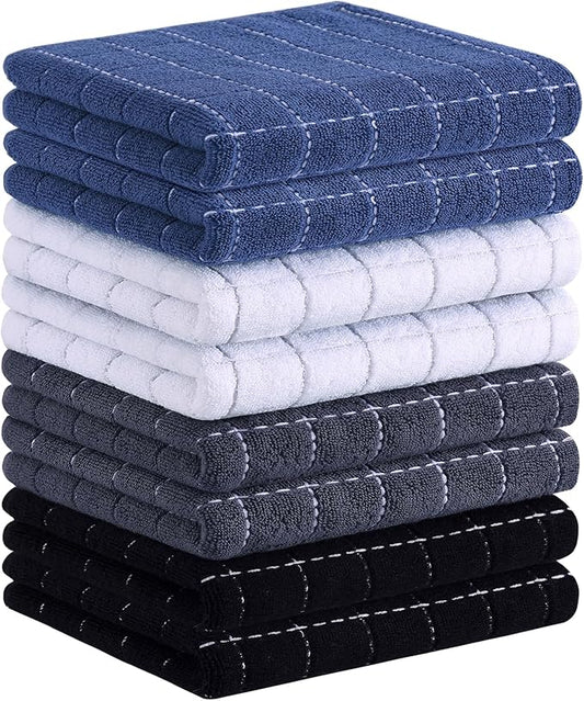 Homaxy 100% Cotton Terry Kitchen Towels(Multiple Color, 13 x 28 inches), Checkered Designed, Soft and Super Absorbent Dish Towels, 8 Pack
