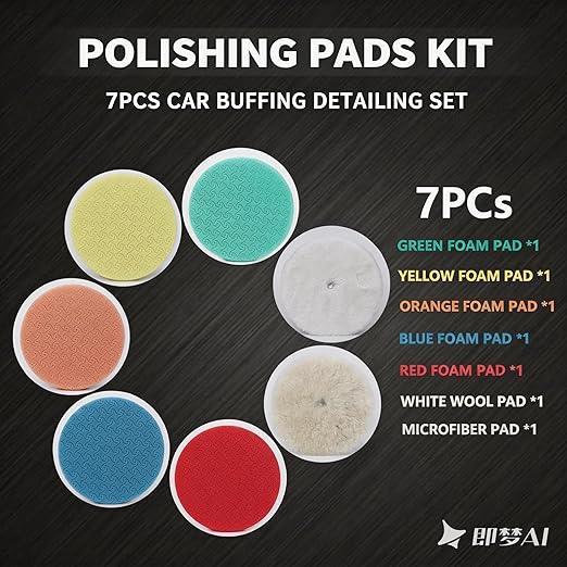 Buffing Polishing Pads 5 Inch, CAR ROAD 7PCs 5.5 Inch Face for 127mm Kit for Car Buffer Polisher Cutting Polishing Pad Kit for Car Buffer Compounding,Polish and Waxing (5 Inch(125mm))
