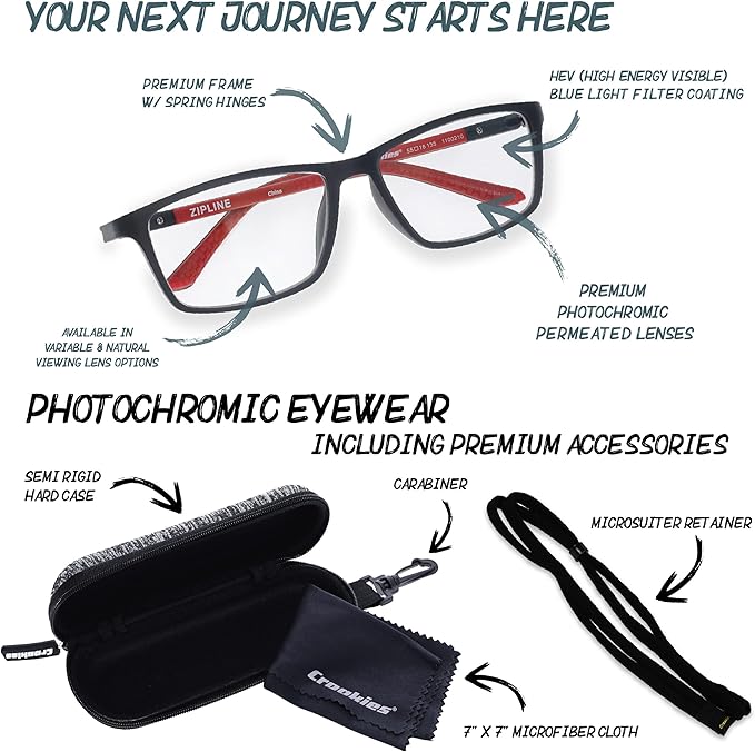 OptiPlus 100ct Anti-Fog Wipes and Croakies Zipline Photochromic Eyewear | UV400 and Bluelight Protection