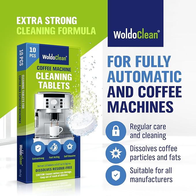 WoldoClean Cleaning Tablets for Fully Automatic Coffee Machines 10x 2g - Compatible with Breville, DeLonghi, Jura, Philips, Miele & Gaggia