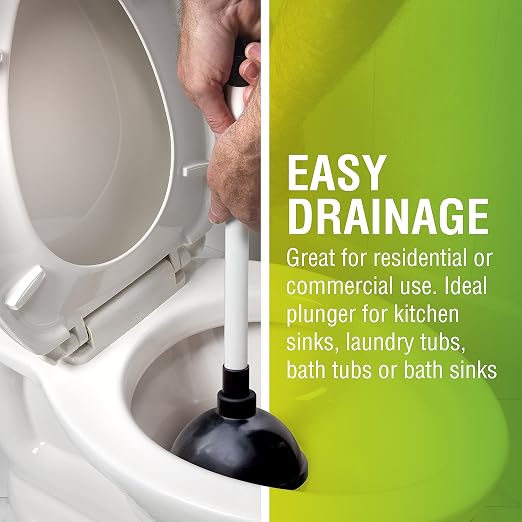 LDR 512 3310A Toliet Handle Double Thrust Rubber Force Cup Removes Clogs for Bathrooms, Kitchens, Baths, Showers, Powerful Commercial and Residential, Plastic Flange Plunger