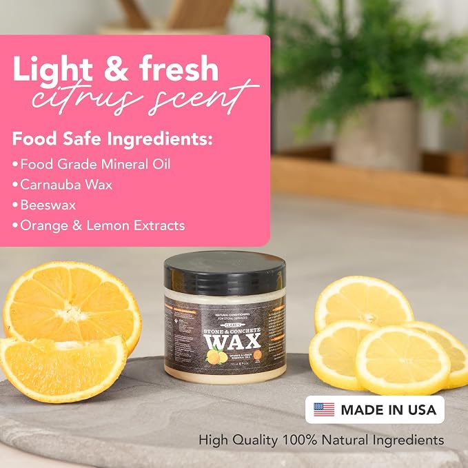 CLARK’S Stone and Concrete Wax - Soapstone Wax with Orange and Lemon Extracts - Helps Preserve and Protect Against Liquids - Revitalizes Stone Surfaces - Made with Carnauba and Beeswax