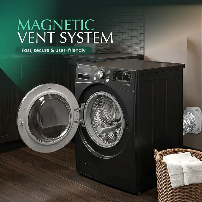 Magnetic Dryer Vent Connector Kit with 2.6ft Hose, 4 Inch ABS Snap-On Quick Connect for Tight Spaces, Airtight Seal Dryer Exhaust Venting Hookup Adapter for Laundry Room, SDV180