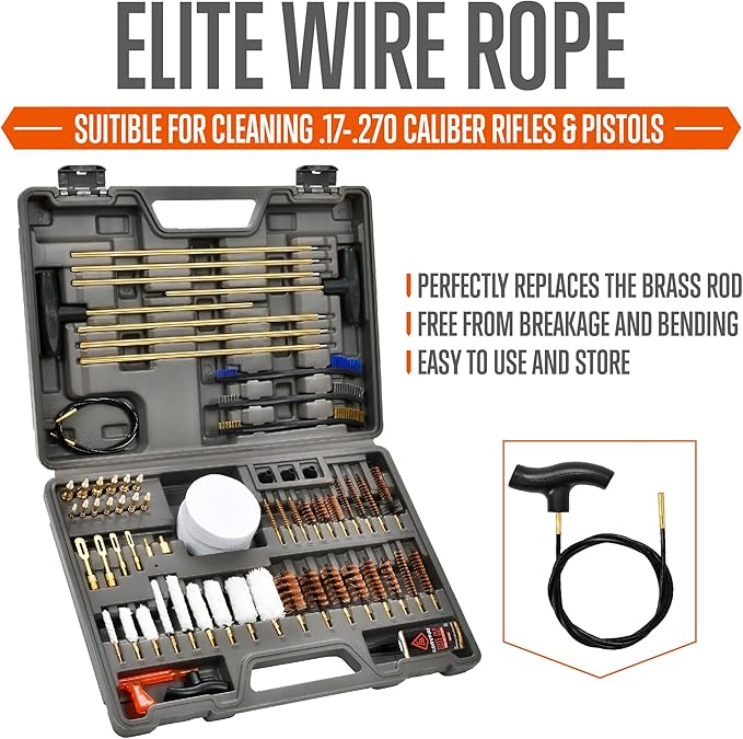 GLORYFIRE Elite Gun Cleaning Kit, Handgun Shotgun Pistol Universal Cleaning Kit with All Brass High-end Brushes, Jags, Reinforced and Lengthened Rods