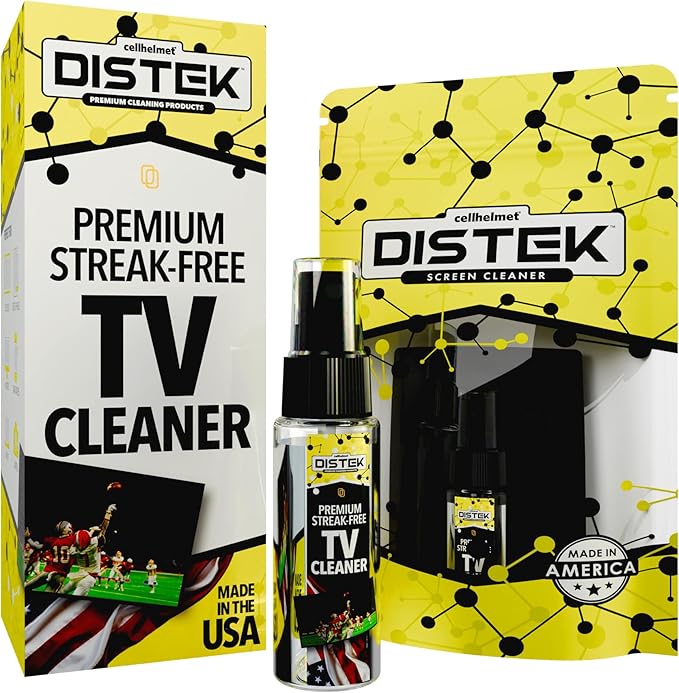 Distek TV Cleaner Spray 473 mL with Large Microfiber Cloth | Made in The USA | Easy Streak-Free Application | Safe for Flat Panel & LCD Displays, Glass Screens, Tablets, Monitors, & iPhones