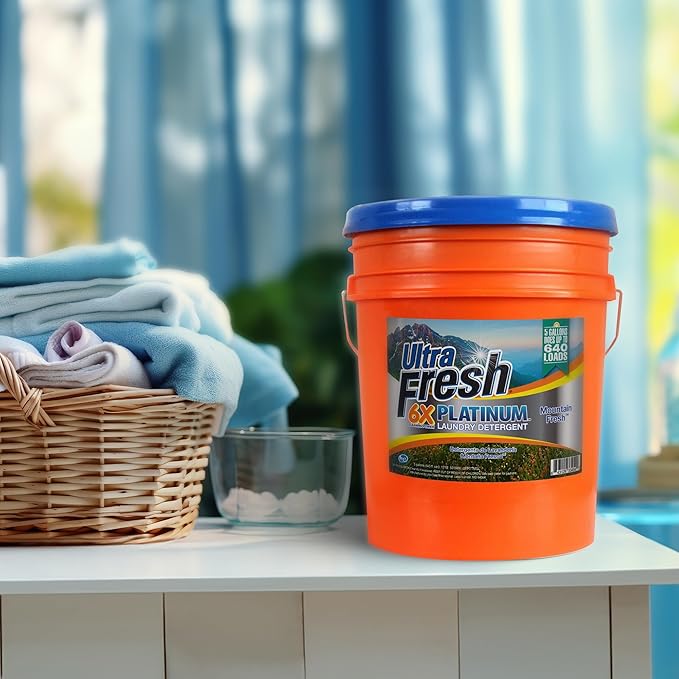 Ultra Fresh 6X Platinum 5 Gal Laundry Detergent, Mountain Fresh Bundled with Platinum 6X Laundry Detergent Sheets with Fresh Scent